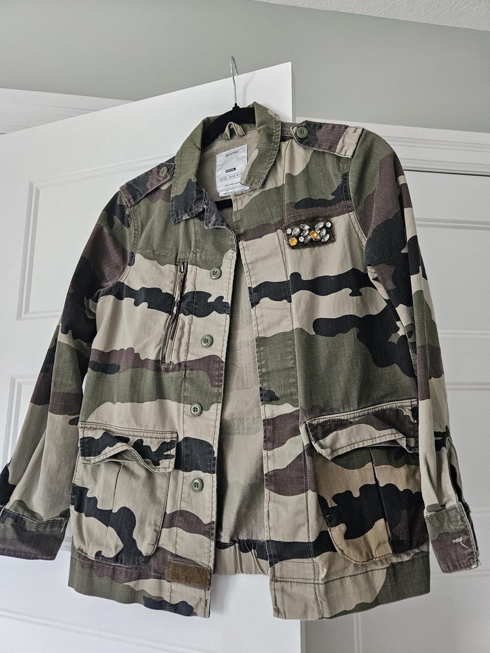 Bershka Camouflage Utility Jacket in Olive, Tan & Brown